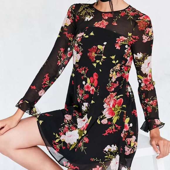 🎉 Bundle Deal: 4 for $20! 🎉 Sheer Black Kimchi Blue floral Dress - Picture 1 of 16